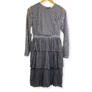 YUJIA Medium Gray Long Sleeve, Tiered, Ruffle, Lace Dress